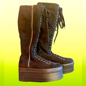 LAMODA Knee High Lace Up Platform Sneakers